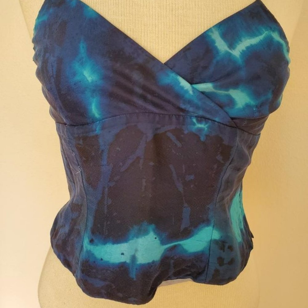 Silk Short crop cami tank top painted purple blue small 2 4 6 XS tie dyed black